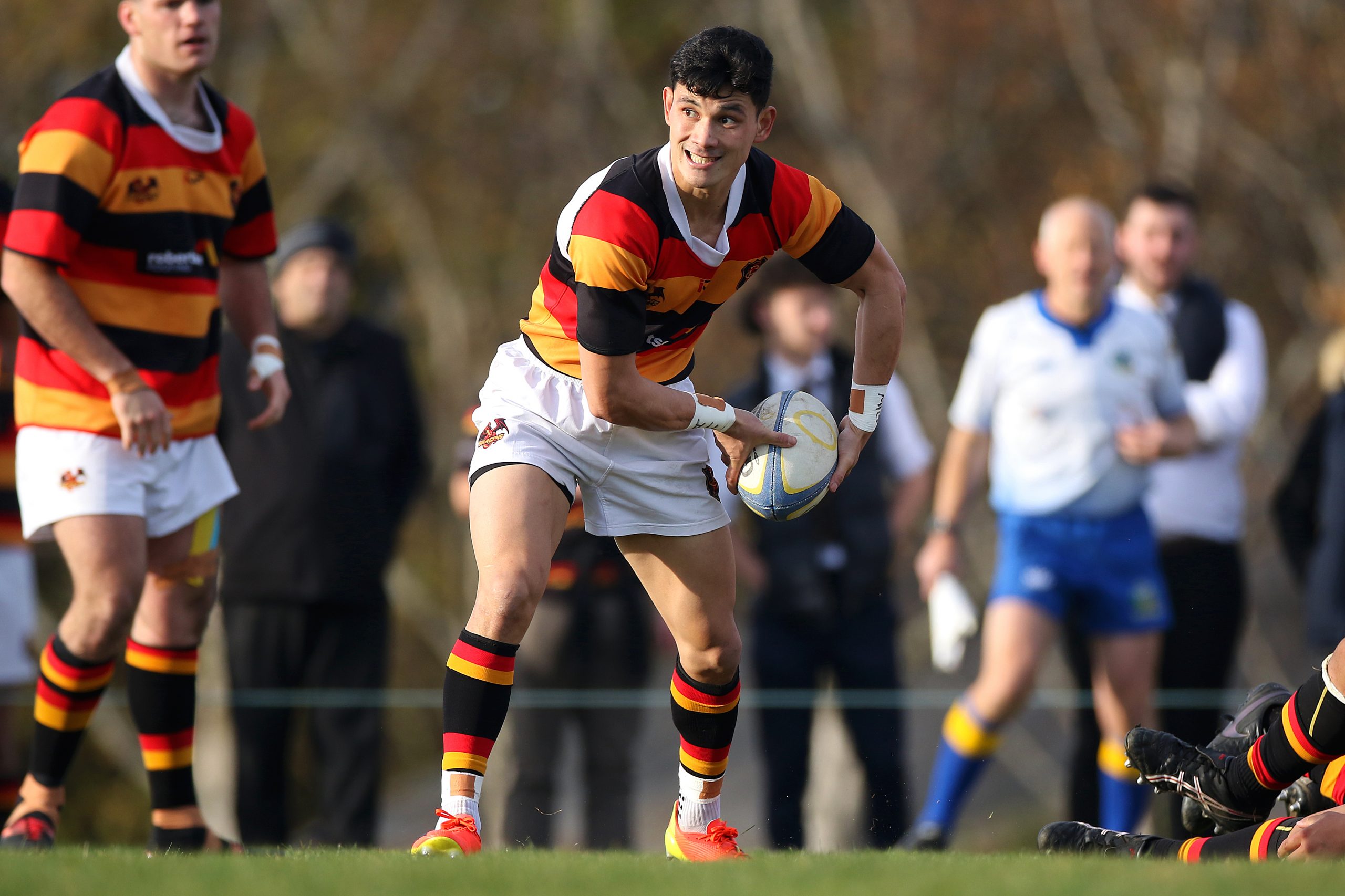 Jin Ho Mun of Zingari Richmond throws a pass during the Premier club rugby match between Zingari Richmond and Alhambra Union played for the Grace Mills Trophy at Montecillo in Dunedin on Saturday 28th May, 2022. © John Caswell / http://www.caswellimages.com