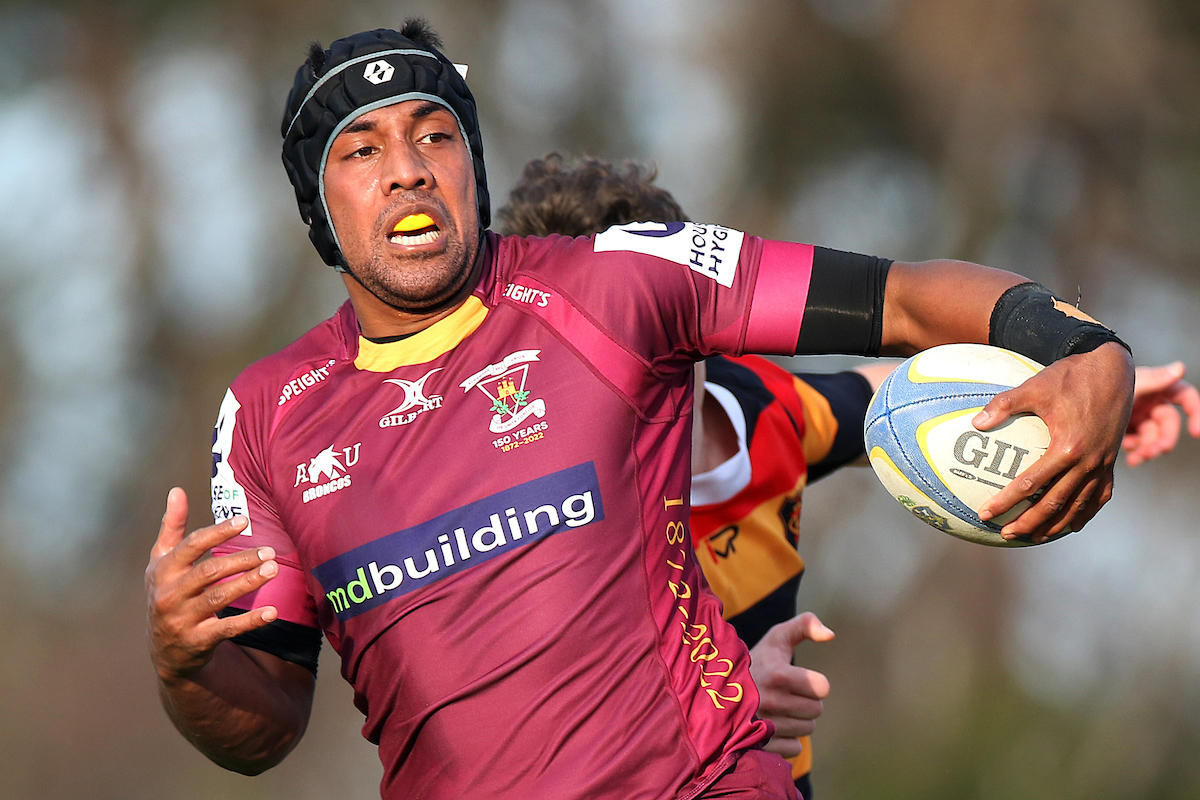 Faletui Samuelu of Alhambra Union runs into a gap during the Premier club rugby match between Zingari Richmond and Alhambra Union played for the Grace Mills Trophy at Montecillo in Dunedin on Saturday 28th May, 2022. © John Caswell / http://www.caswellimages.com