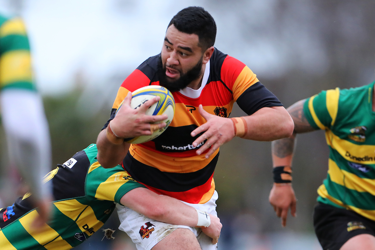 Keenan Masina of Zingari Richmond looks for support during the Premier club rugby match between Zingari Richmond and Green Island played at Montecillo in Dunedin on Saturday 25th June, 2022. © John Caswell / https://tapebootsandbeer.com/