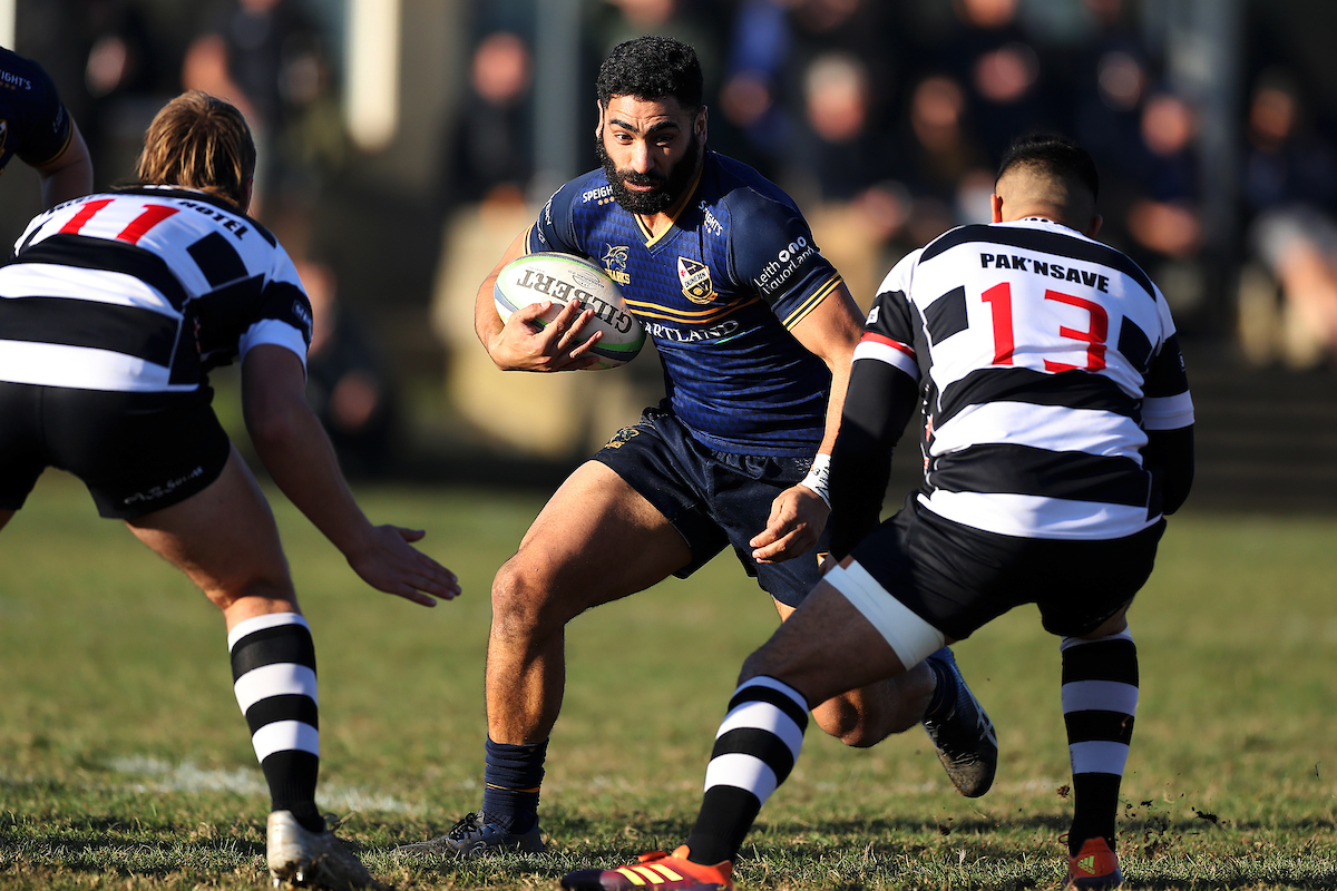 Gene Te Amo of Dunedin during the Premier Quarter Final club rugby match between Dunedin and Southern played at Kettle Park in Dunedin on Saturday 2nd July, 2022. © John Caswell / https://tapebootsandbeer.com/