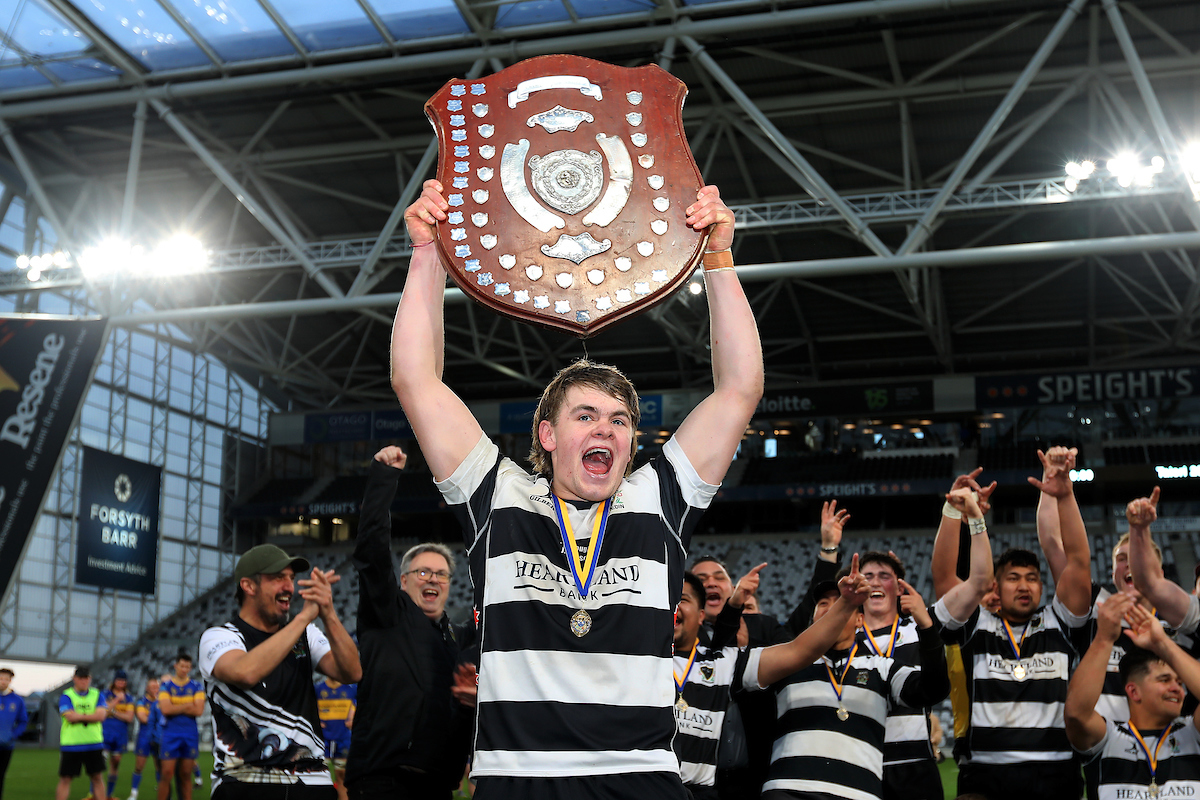 Southernn captain Harry Taylor holds aloft the Championship Shield after following his sides win over  Taieri at Forsyth Barr Stadium in Dunedin on Saturday 16th July, 2022. © John Caswell / Caswell Images Sport / https://tapebootsandbeer.com/